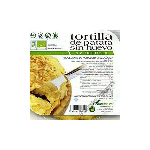 Tortilla de Patata Vegana sin Cebolla, 250g Soria Natural
